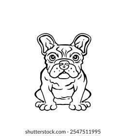 Línea linda de la página para colorear del perro del bulldog francés, Ilustración vectorial dibujada a mano