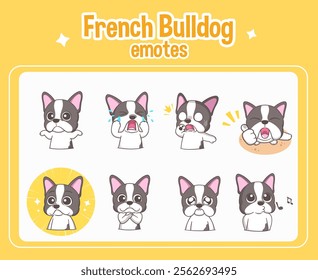 French bulldog cute emotes, vector illustration