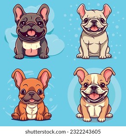 French bulldog cute illustration - Set of 4 french bulldog