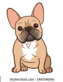 French bulldog cute sitting puppy with funny head tilt vector cartoon illustration isolated on white. Dogs, pets, animal lovers theme design element.