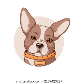 French bulldog cute sitting puppy with funny head tilt vector cartoon illustration isolated on white. Dogs, pets, animal lovers theme design element.