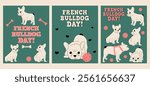 French bulldog day cards. Flat vector illustrations.