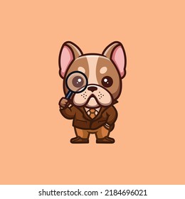 Französisches Bulldog-Detection-Cute-Creative-Kawaii-Cartoon-Maskottlogo