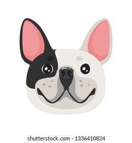 French bulldog dog face. Adorable pet. Vector illustration isolated on white background.