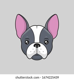 French bulldog dog face cartoon vector illustration