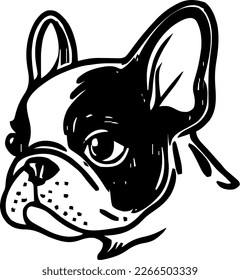 French Bulldog, dog head, vector illustration, black color, vector image