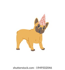 French bulldog dog in holiday hat, popular breed of domestic pet.