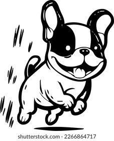 French Bulldog, dog jump and happy, vector illustration, black color, vector image