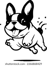 French Bulldog, dog jump and happy, vector illustration, black color, vector image