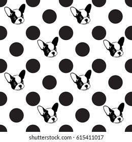 French bulldog Dog and Polka dot Seamless pattern