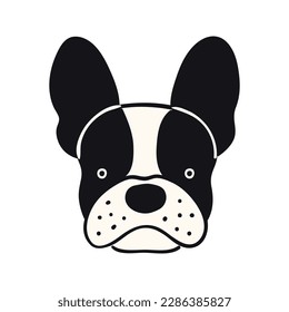 French bulldog dog, puppy face cute funny cartoon character illustration. Hand drawn vector, isolated. Line art. Domestic animal logo. Design concept pet food, branding, business, vet, print, poster