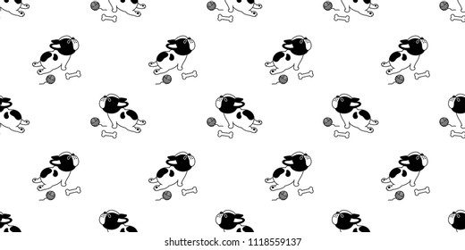 french bulldog dog seamless pattern vector bone yarn ball repeat background tile cartoon wallpaper isolated illustation