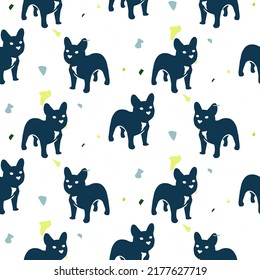 French bulldog dog seamless pattern creative style vector repeat background tile white blue wallpaper