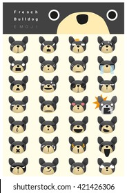 French bulldog emoji icons, vector, illustration