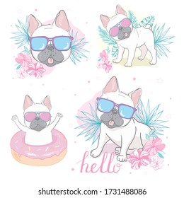 french bulldog face dog heart Glasses illustration vector cartoon