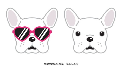 french bulldog, face dog heart Glasses vector illustration doodle