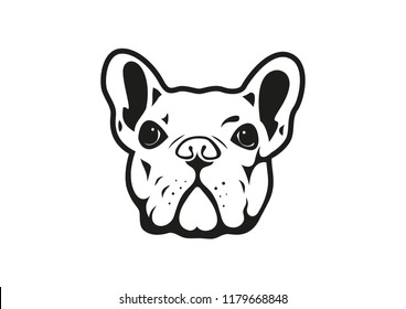 French bulldog face portrait in black and white logo symbol for your variety of design artworks. For T-shirt screens, printing cards, branding, etc. 