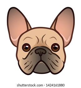 French bulldog face vector cartoon illustration. Cute friendly fat chubby fawn bulldog puppy face. Pets, dog lovers, animal themed design element isolated on white.