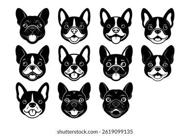 French Bulldog Faces Vector Set,Animal Heads Bundle,Dog Collection