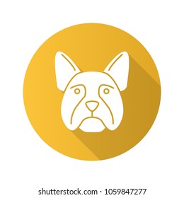 French bulldog flat design long shadow glyph icon. Frenchie. Utility dog breed. Vector silhouette illustration