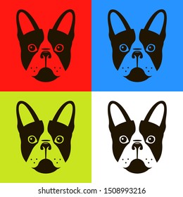 french bulldog in four different color schemes. Flat vector illustration of a dog.