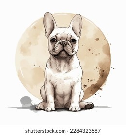 french bulldog in front of the moon watercolor paint