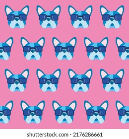 french bulldog with glasses seamless pattern