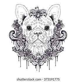 French bulldog graphic dog, abstract vector illustration. It may be used for design of a t-shirt, bag, postcard, a poster, phone case and so on. 