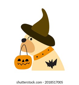 French bulldog. Halloween costume. Vector flat illustration on white background