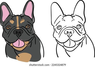 French Bulldog hand drawn with color splash. Dog sketch graphic.