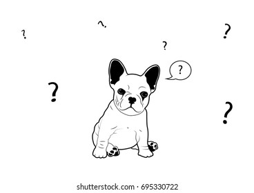 French Bulldog has a Doubt Black and White Logo Vector. Black and White vector illustration of a French Bulldog portraying a doubting expression. Captivating and intriguing for distinctive branding.