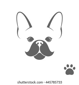 French bulldog head. Funny dog with paw print. Vector illustration EPS10