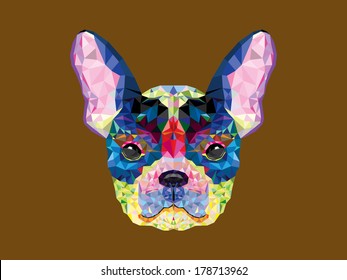 French bulldog head in geometric pattern