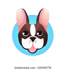 French bulldog head isolated on white background. Vector illustration cartoon dog