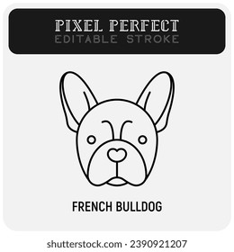 French bulldog head thin line icon. Dog breed. Editable stroke. Vector illustration.