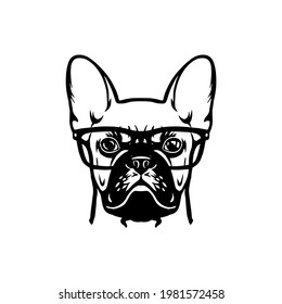 French bulldog head. Vector Cliipart. bulldog with glasses  svg