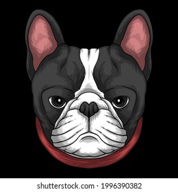 French bulldog head a wearing red collar vector illustration for your company or brand