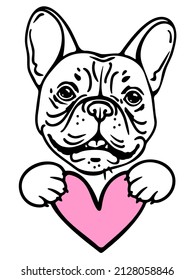 French bulldog with heart, frenchie