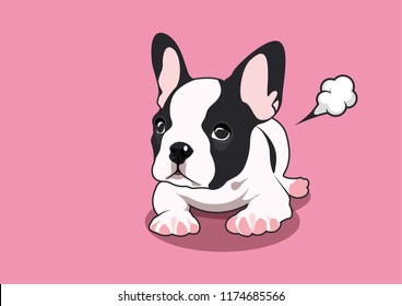 French bulldog and his little fart. Cute Frenchie The Bulldog logo symbol for your variety of design artworks.For T-shirt screens, printing cards, branding, etc. 