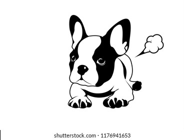 French bulldog and his little fart. Cute Frenchie The Bulldog logo symbol for your variety of design artworks. For T-shirt screens, printing cards, branding, etc.