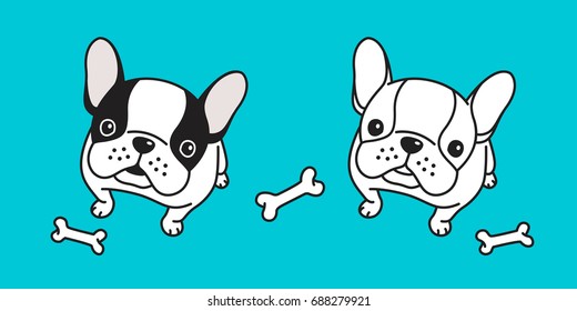 french bulldog icon. Dog icon bone icon doodle vector illustration