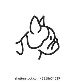 French Bulldog Icon. Vector Outline Editable Dog Sign for Dog Lovers, Pet Care and Vet Clinic Services, and Breed Specific Illustrations.