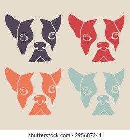 french bulldog illustration. Set of bulldog's face