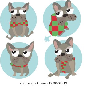 French bulldog illustration, vector, icons, cartoon, funny, cute, dog. 