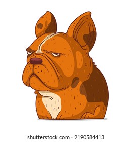 A French Bulldog, isolated vector illustration. Cute cartoon picture for children of serious dog. Funny dog sticker. Simple drawing of a grumpy French Bulldog on white background. A pet. A puppy