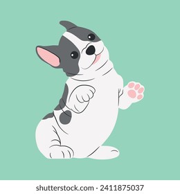 Ilustración vectorial aislada de French Bulldog. Un lindo cachorro de dibujos animados divertido. Adecuado para banner, tarjeta, pegatina, publicación en medios sociales y afiche.