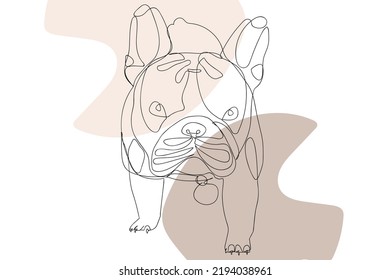 French bulldog one continuous single drawn line art vector illustration. Dog head doodle one line style with colorful geometry elements.