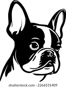 French Bulldog outline only, dog head, vector illustration, black color, vector image