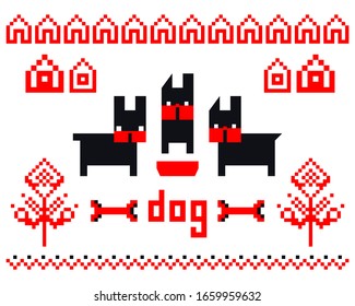 French bulldog pattern in pixel style