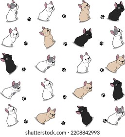 French Bulldog Pattern Seamless Dog Paw Vector Repeat Background Tile Cartoon Black Isolated Wallpaper